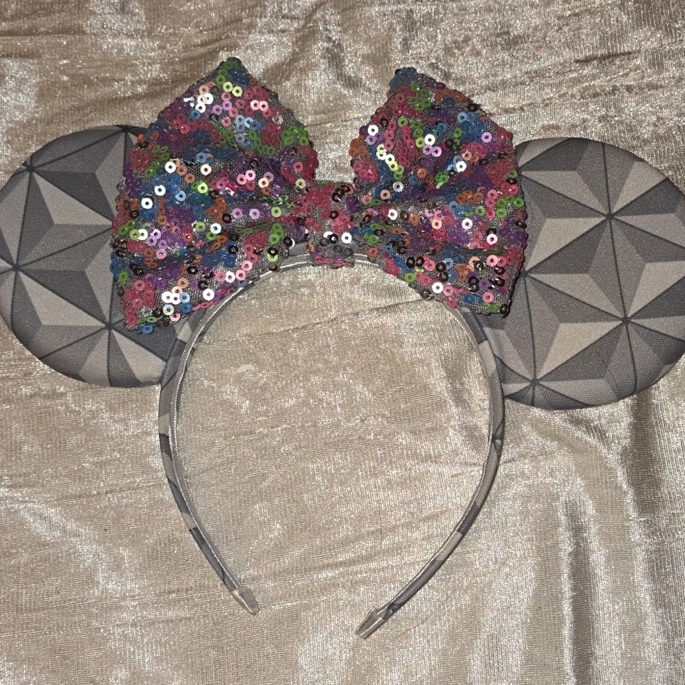 Spaceship Earth Sequin Bow Minnie Ears Headband